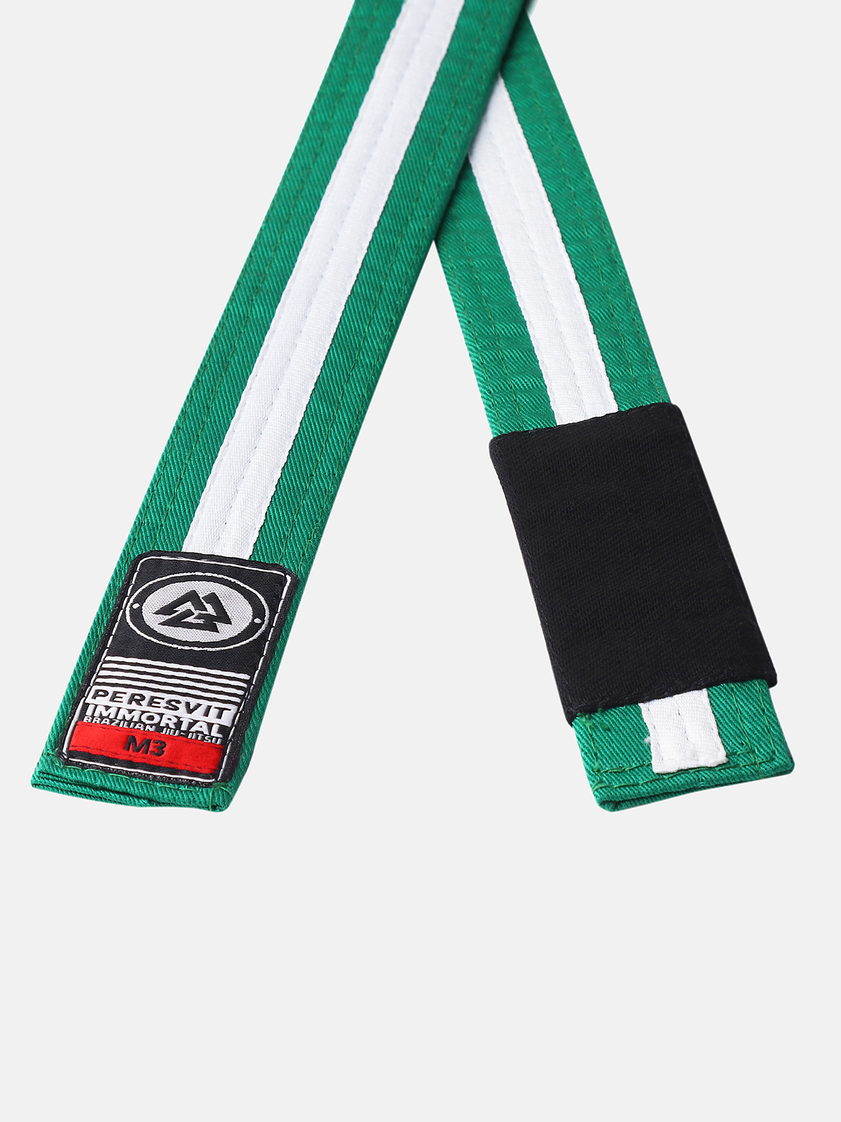 Kids BJJ Gi Belt Green White Stripe, Photo № 2